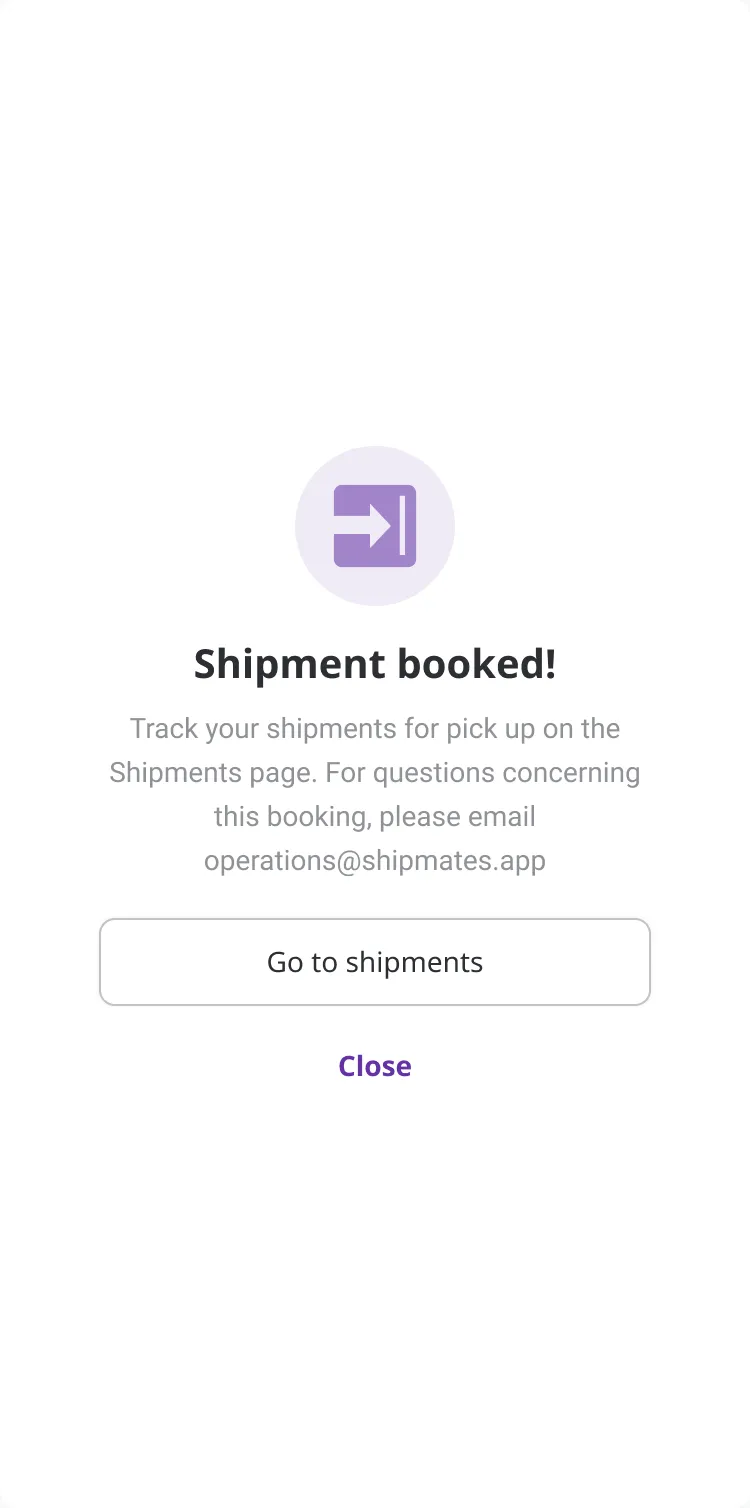 Shipment booked confirmation