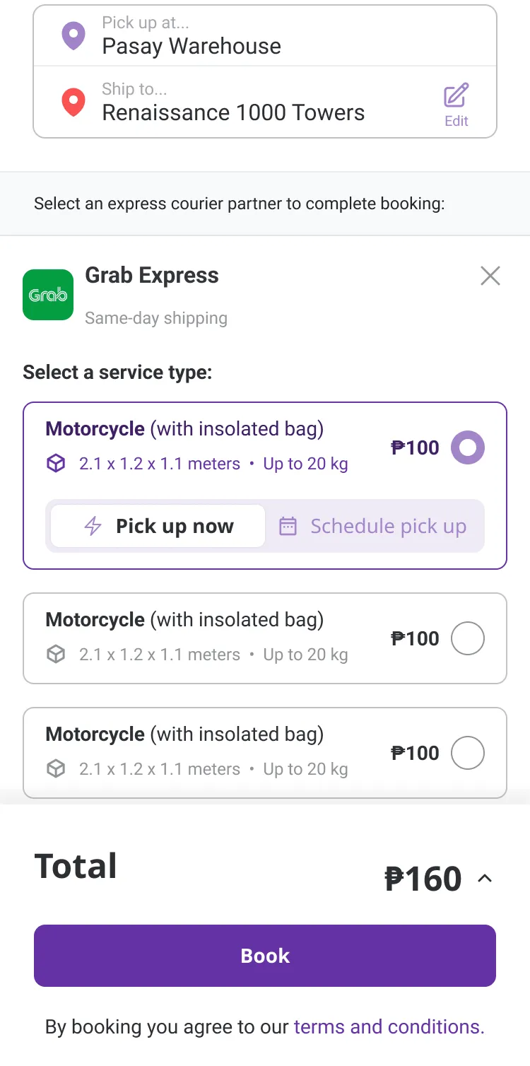 Choosing a courier partner and service type