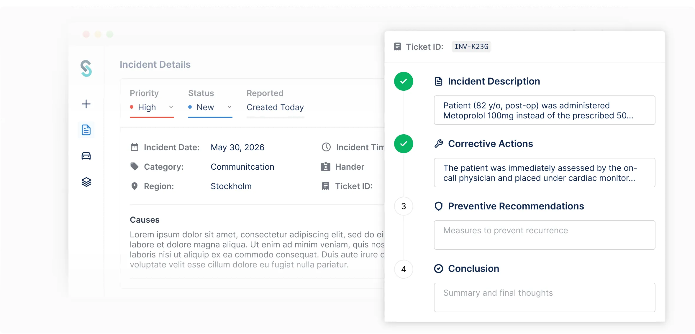 Solution preview — the incident report, shown as the product instead of described in bullets.