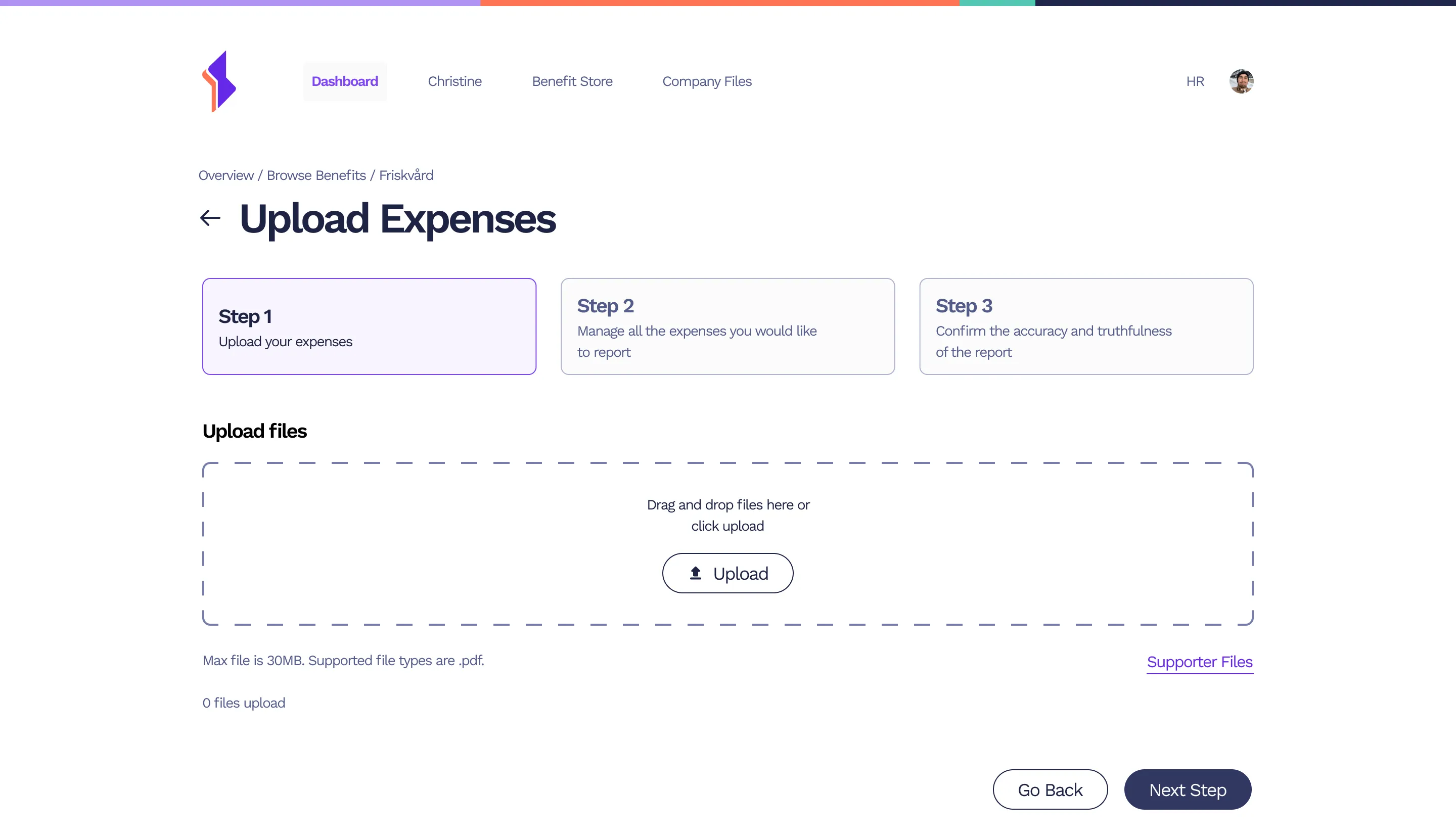 Upload Expenses — drag-and-drop receipt flow